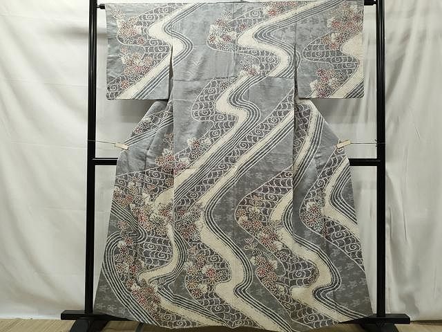 平和屋着物○訪問着 総絞り 流水花文 黒地 正絹 逸品 DAAP7867yyy