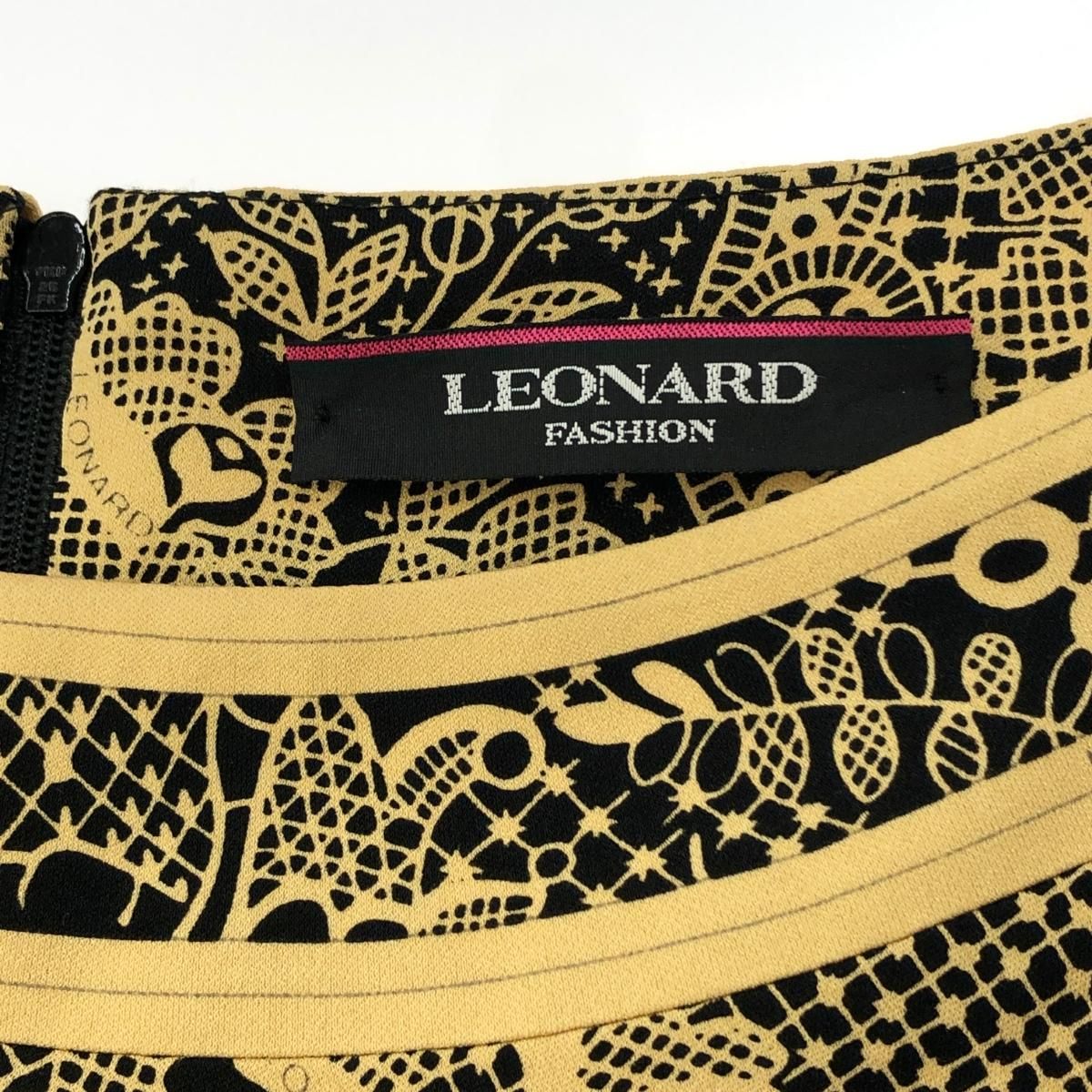 良好 LEONARD レオナール 七分袖ワンピース サイズ:36 ブラック/ベージュ レディース 花柄 総柄 ボートネック 241015000224  - メルカリ