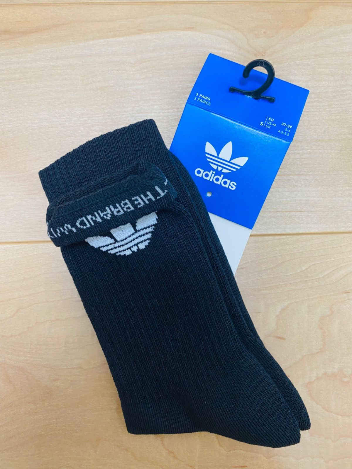 [新品]adidas クルーソックス 22cm〜24cm ブラック 黒 1足