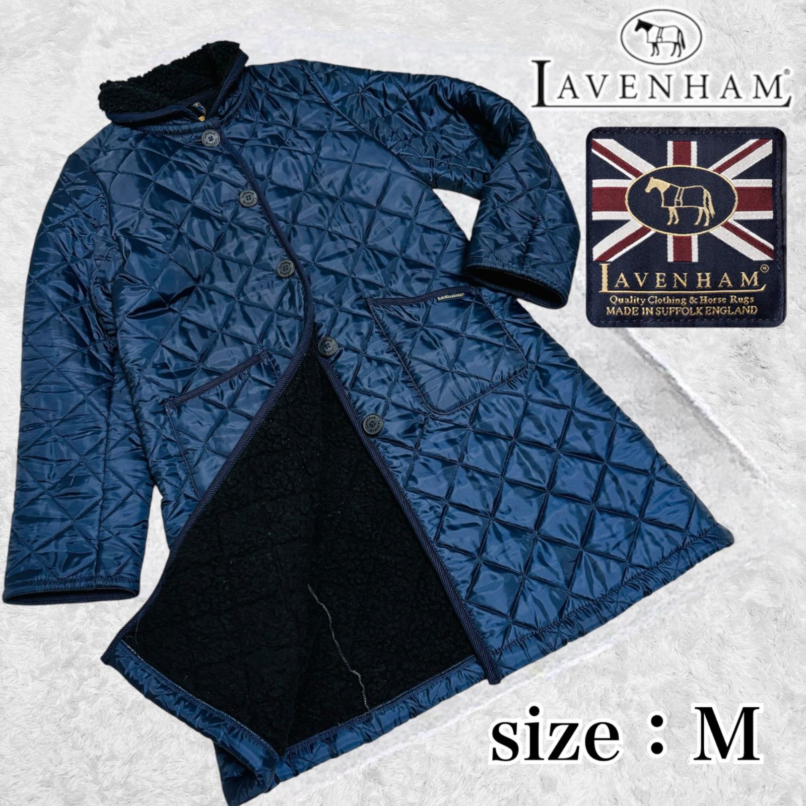 現行タグ LAVENHAM ラベンハム キルティング ロング コート サイズ M ネイビー 紺 裏ボア キルティングジャケット 美シルエット  イギリス製 - メルカリ