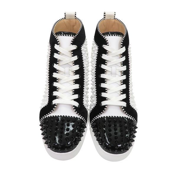 ♥ サイズ42.5 Christian Louboutin クリスチャンルブタン Louis ルイス スパイク レザー ハイカット スニーカー 白×黒 47493