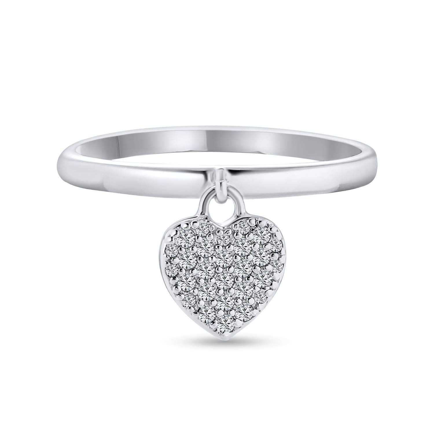 【数量限定】.925 スターリング シンプルな繊細な シルバー パヴェ Dangle ハート Jewelry] チャーム リング 10 代のガール [Bling フレンド 1 MM の薄いバンドします。