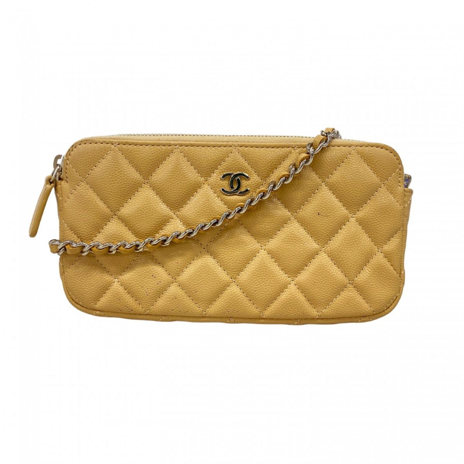 シャネル Chanel シャネル ショルダーウォレット マトラッセ チェーンショルダー キャビアスキン ベージュ レディース