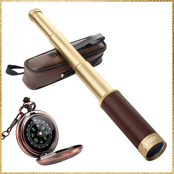 新品送料無料 Laupha 海賊望遠鏡 ビンテージ単眼鏡 25×30 伸縮自在 小型 携帯便利 子供の望遠鏡 コスプレー オモチャ カリブの海賊 コレクションの懐中コンパス付き