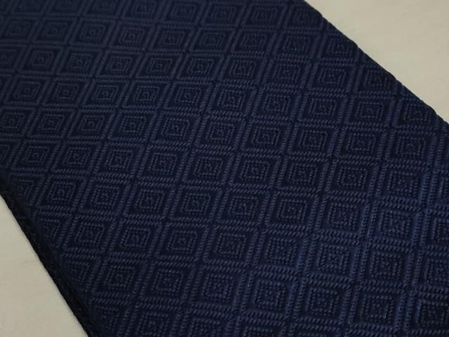 平和屋着物男性　本場筑前博多織　角帯　菱文　紺青色　証紙付き　正絹　逸品　AAAP8147sx