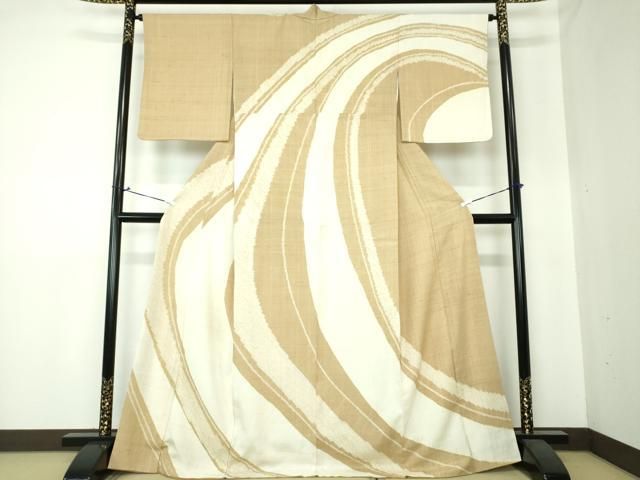 平和屋着物▽訪問着 単衣 生紬 手描き 草花文 正絹 逸品 CAAV3764dy