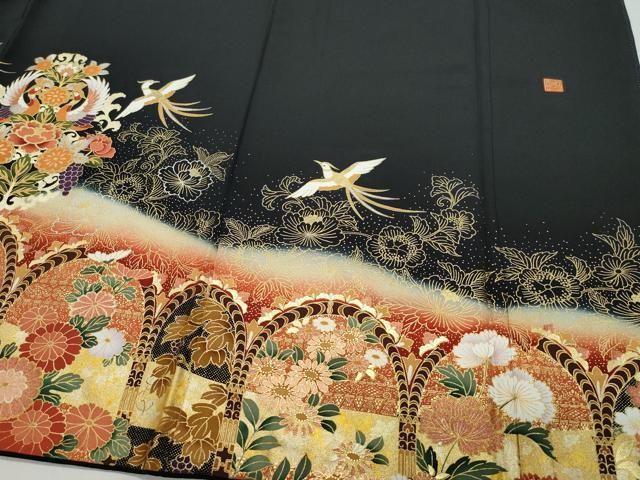 作家物 山本寛斎 寿光織 舞扇裄68.5色味の良い 一つ紋 色留袖T-4762 平和屋着物▽世界的ファッションデザイナー 山本寛斎 kansai