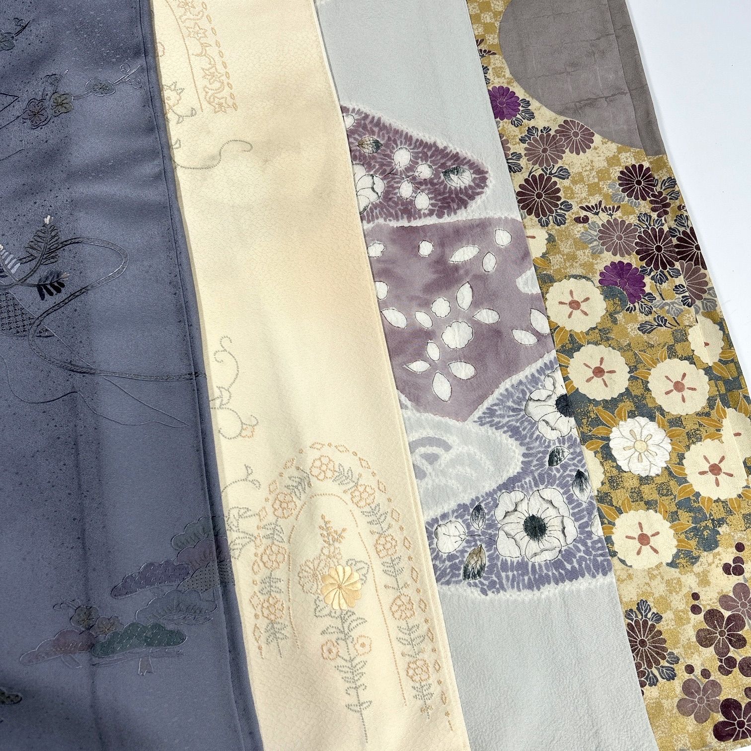 刺繍 訪問着 4枚 正絹 着物お 同梱 リメイク用 辻が花 帝王紫 着付け K363