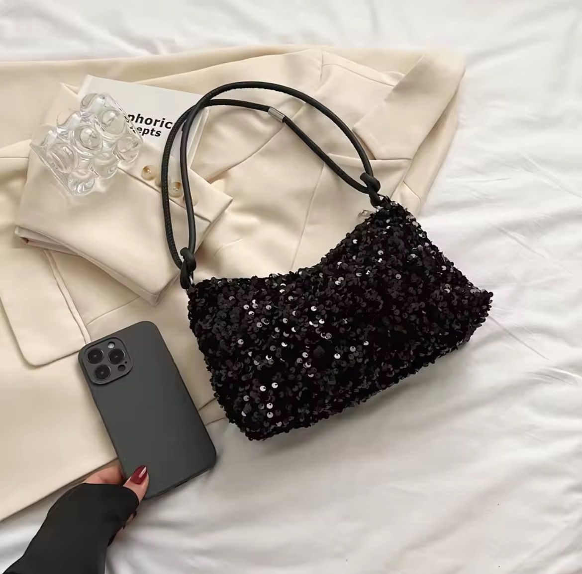 パーティバッグ スパンコール ワンハンドルバッグ レディース