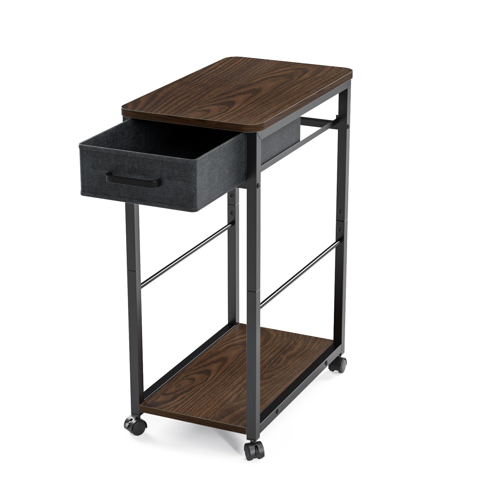 パソコンラック 幅48cm×奥行29cm×高さ70cm プリンターラック 布製引き出し付き プリンター台 キャスター付き 丸角設計 サイドワゴン サイドテーブル プリンターカート プリンターワゴン DEWEL オフィス ホーム収納用 袖机 PC本体収納 組立簡