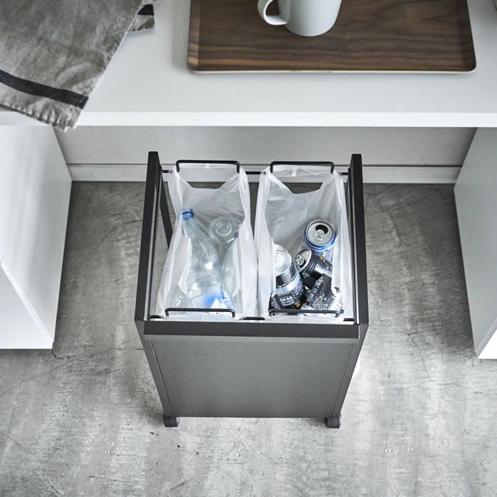 【最短翌日配送】 目隠し分別ダストワゴン タワー 2分別 山崎実業 タワー tower クッチーナ 送料無料 分別 ゴミ箱 キッチン分別ごみ箱 目隠し 資源ごみ ゴミ 袋 隠せる ダストワゴン レジ袋 ポリ袋 フタなし シンプル 山崎実業