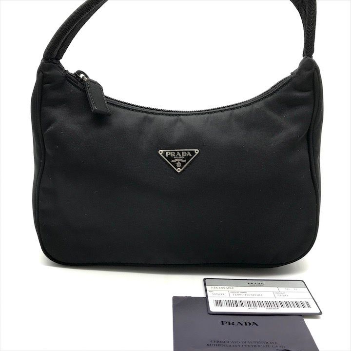 美品 PRADA プラダ 三角ロゴ プレート ナイロン テスート ハンド
