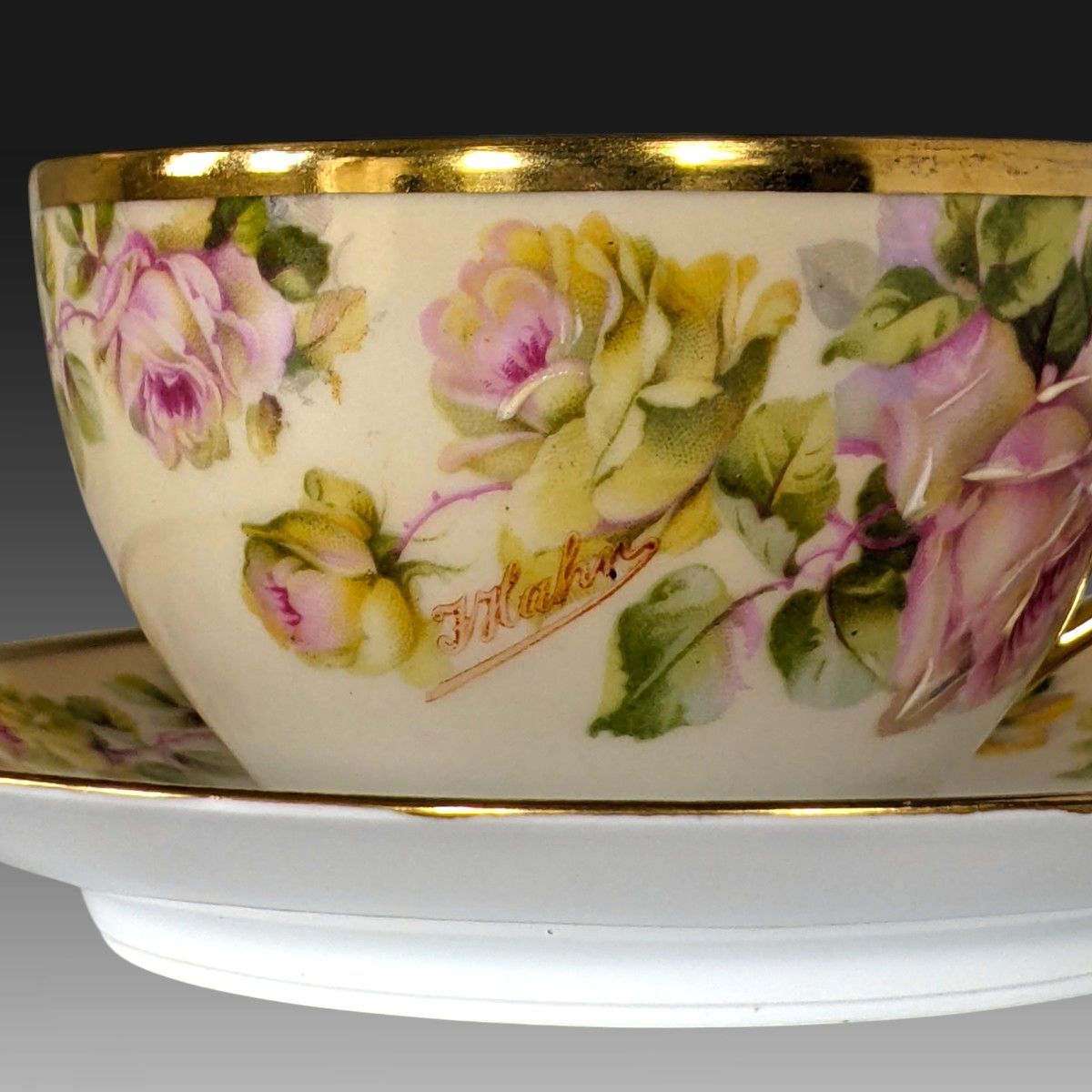 アンティーク　プレート　手描き　金彩　 薔薇　オーストリア 美品 ドイツアンティーク プロイセン Royal Rudolstadt 薔薇絵