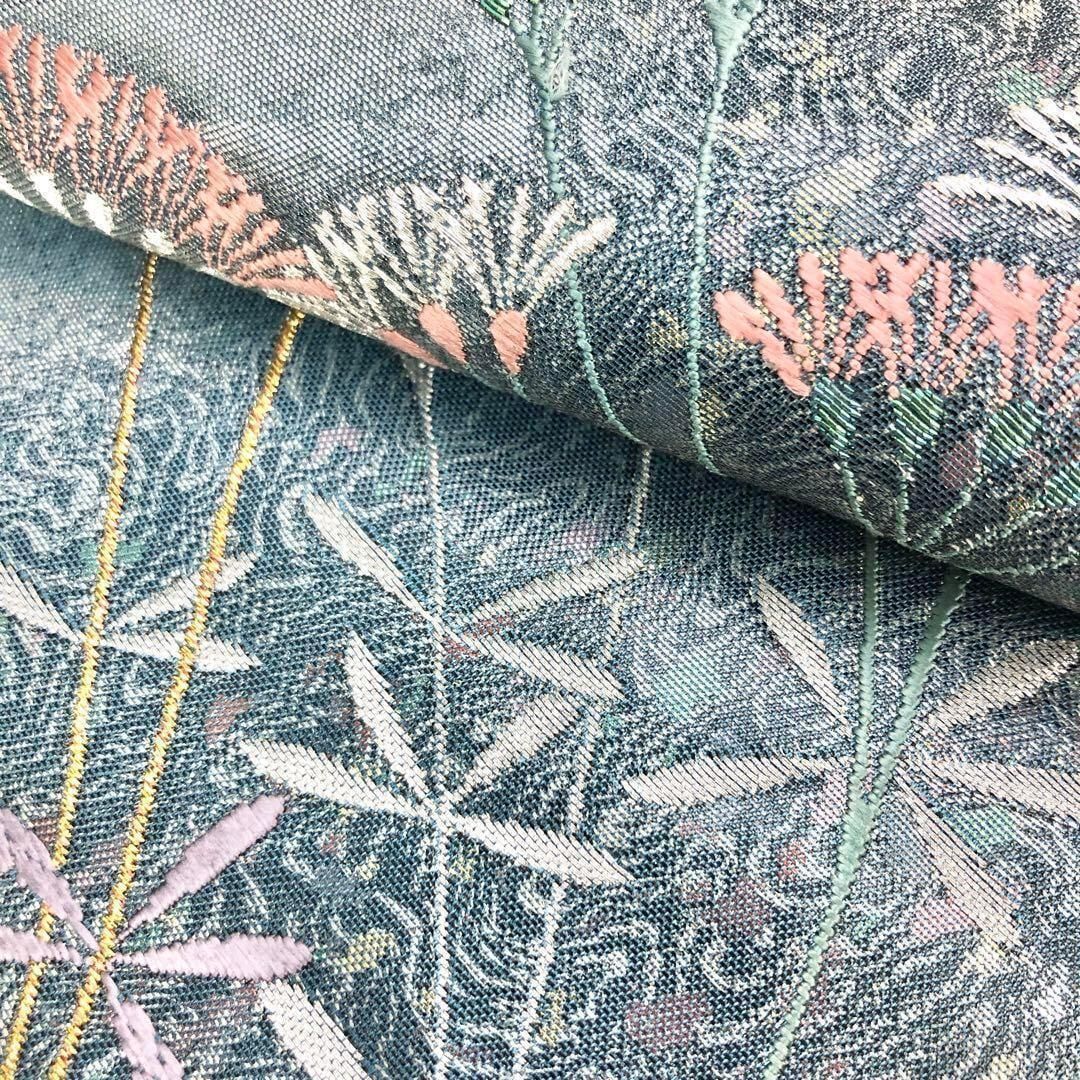 袋帯 螺鈿作家 甲斐泰造 梅の木に鶯 金彩 グラデーション 裏葉色 O-4656