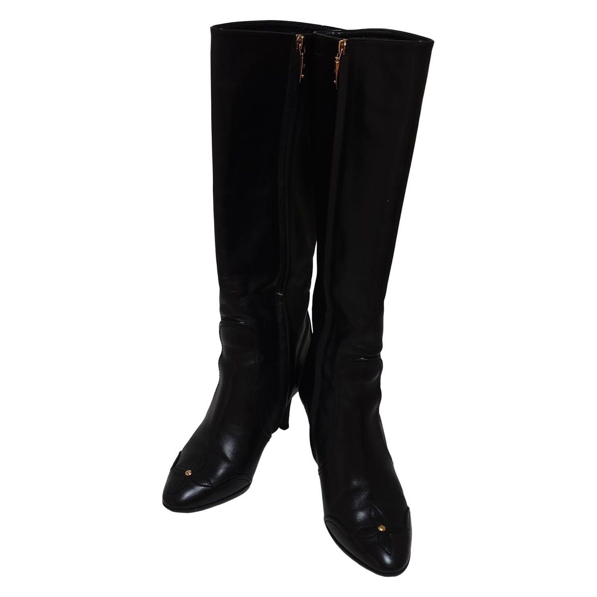 ルイヴィトン ブーツ ロング 38 LOUIS VUITTON(ルイヴィトン) ロングブーツ 38 レディース - 黒 レザー