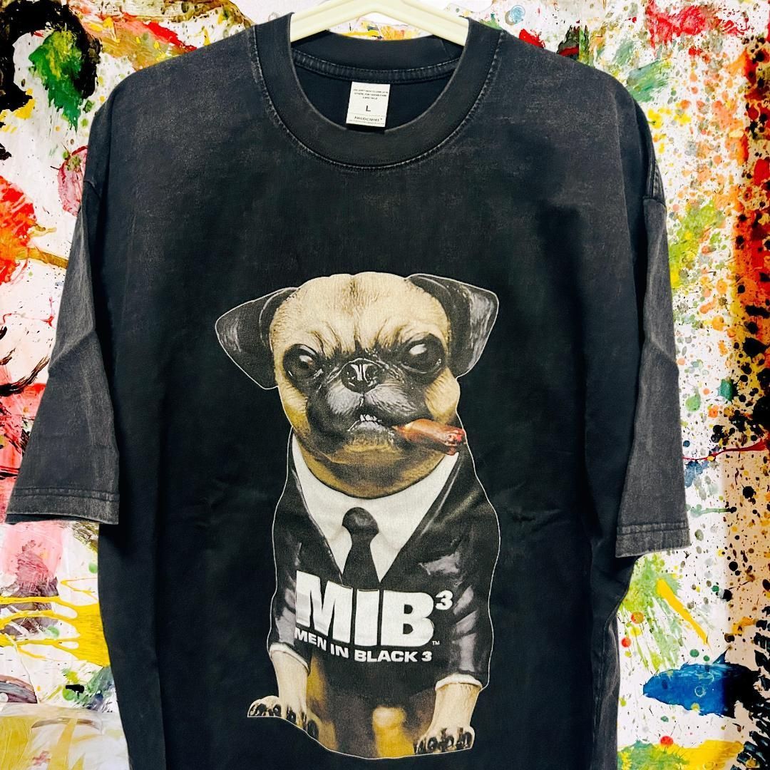 メンインブラック パグ 犬 ケミカルウォッシュ Tシャツ 半袖