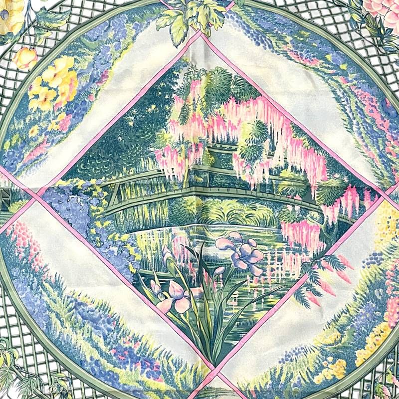 超美品　HERMES カレ90 スカーフ「Giverny／ジヴェルニー」モネの庭 HERMES エルメス GIVERNY ジヴェルニー モネの庭 ピンク スカーフ カレ