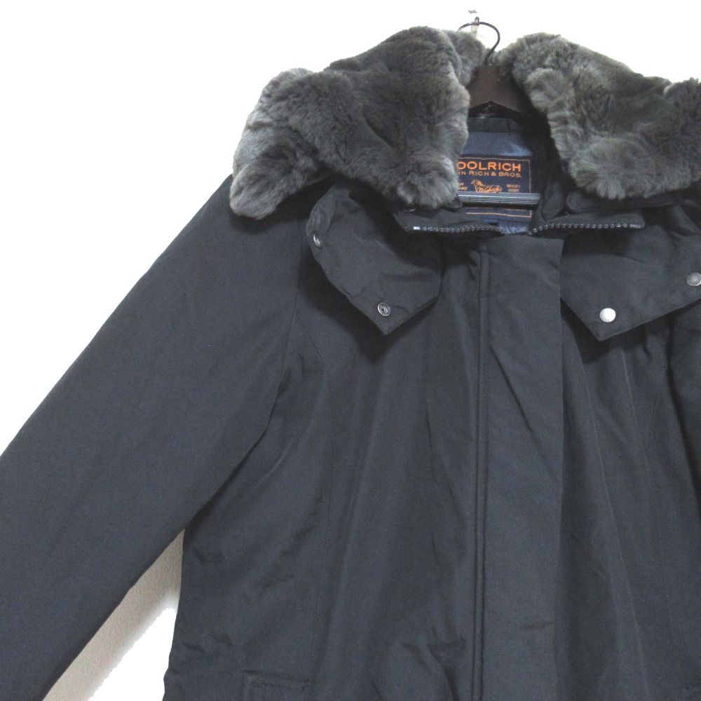 WOOLRICH - 良品 WOOLRICH ウールリッチ BOW BRIDGE ZIP UP ラビットファー フーディー ダウンコート Lサイズ ダークネイビー レディース 古着 中古 USED 良品 WOOLRICH ウールリッチ BOW BRIDGE ZIP UP ラビットファー