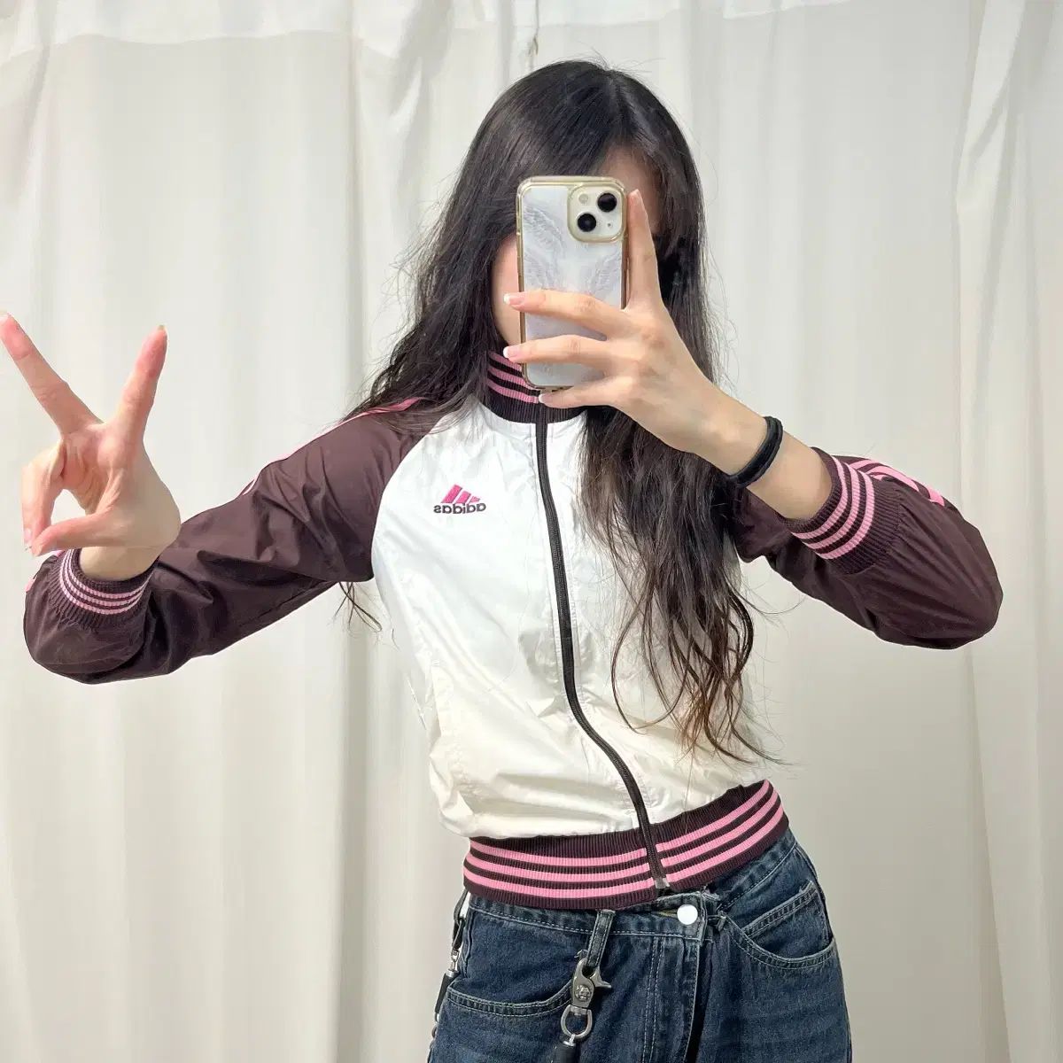 adidas アディダス 中国語版 ブラウンピンク ウィンドブレーカー