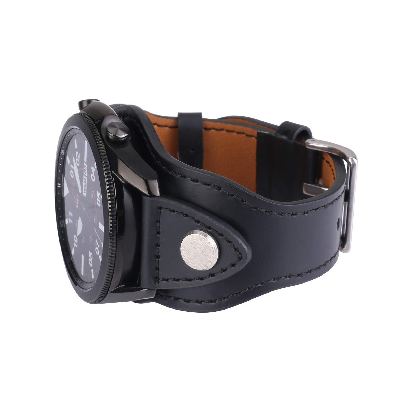 Konafei Samsung Galaxy Watch 46mm/Gear S3 Frontier/Classic/Galaxy Watch 3 45mm バンド 22mm 本革 ビンテージ カフブレスレット メンズ レディース コーヒー (ブ [ブラック]