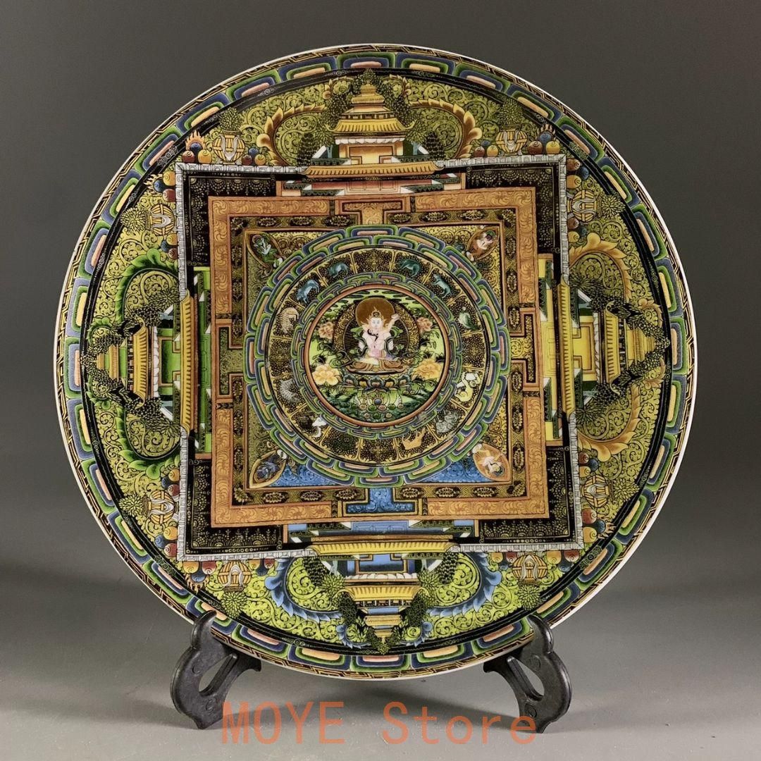 清乾隆粉彩タンカ図磁盤 風水 玄関客間 装飾品 現代工芸品 美術