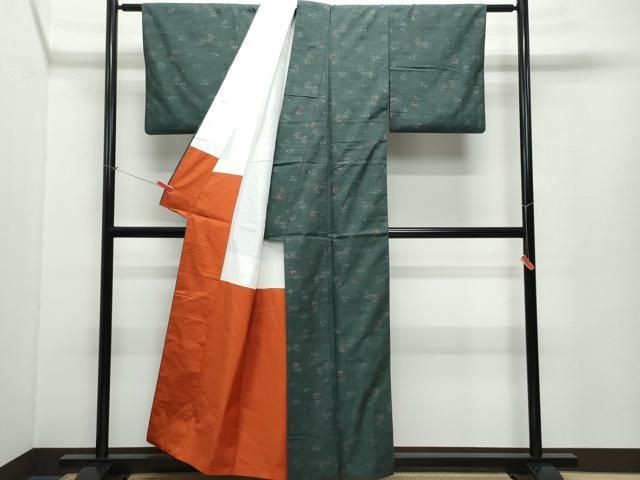 平和屋着物○小千谷紬 草花文 正絹 逸品 CAAV6786vf