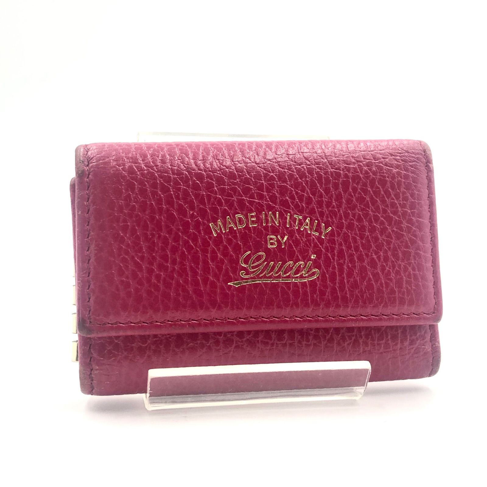 □良品□GUCCI グッチ 筆記体ロゴ 6連キーケース レザー 本革 ピンク 
