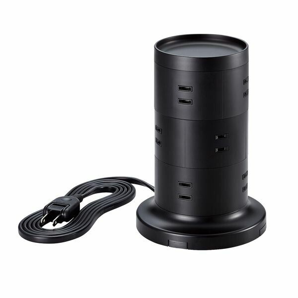 【新品・7営業日以内発送】ELECOM エレコム TT-03-1220BK タワー型 電源タップ 延長コード コンセント 2m 2P 12個口 ほこりシャッター 絶縁キャップ ブラック TT031220BK【沖縄離島販売不可】