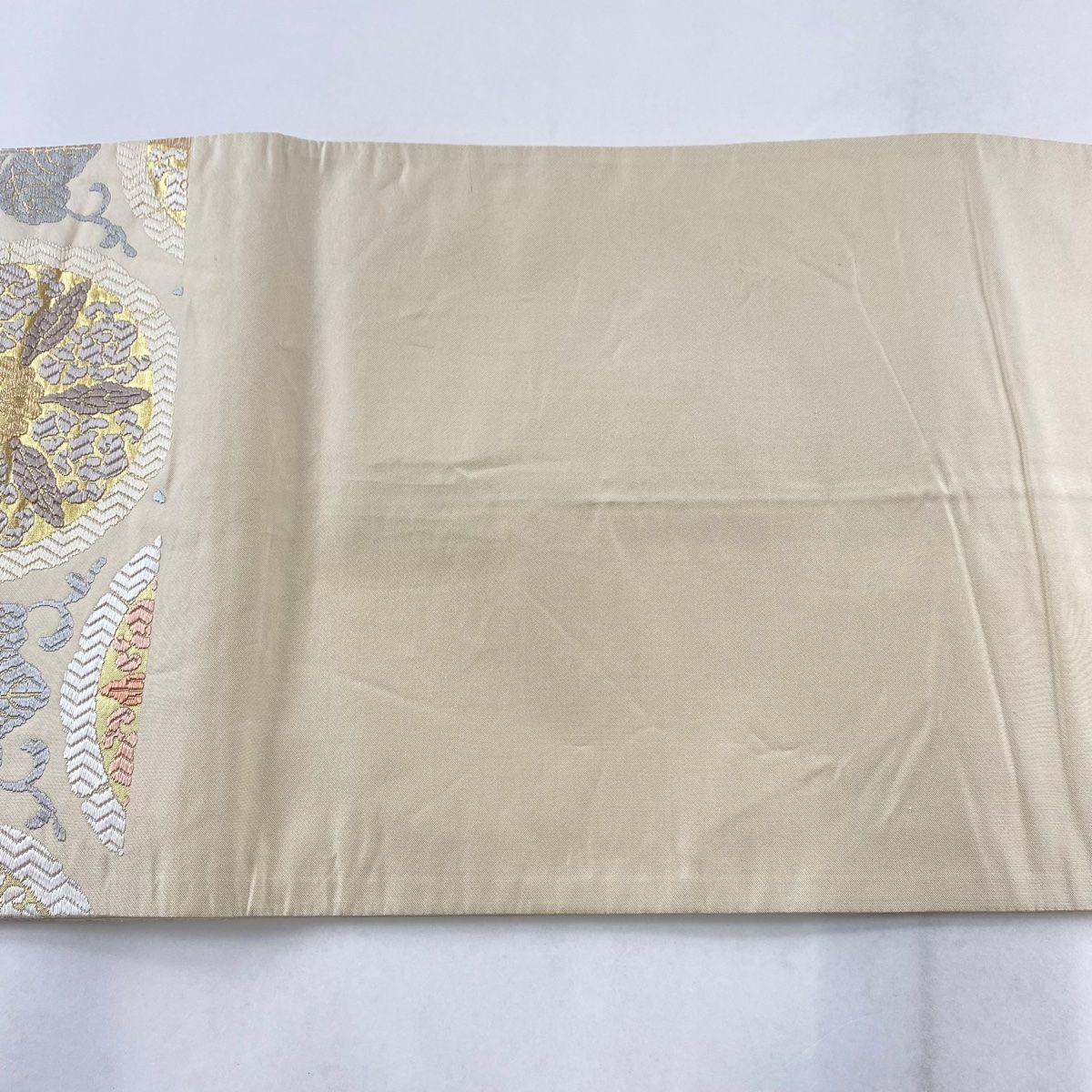 袋帯 美品 名品 華文 桐 唐織 金糸 ベージュ 六通 正絹 【中古