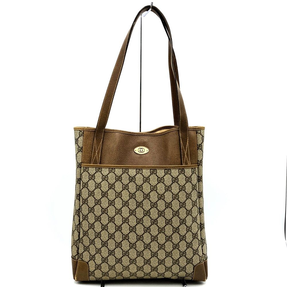 GUCCI グッチ 002 123 0035 グッチ GGスプリーム トートバッグ ヴィンテージ キャンバス レザー ブラウン 茶 レディース