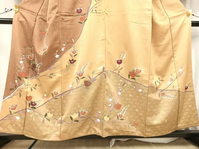 平和屋着物○訪問着 駒刺繍 橘 暈し染め 金彩 正絹 逸品 AAAZ3764ck