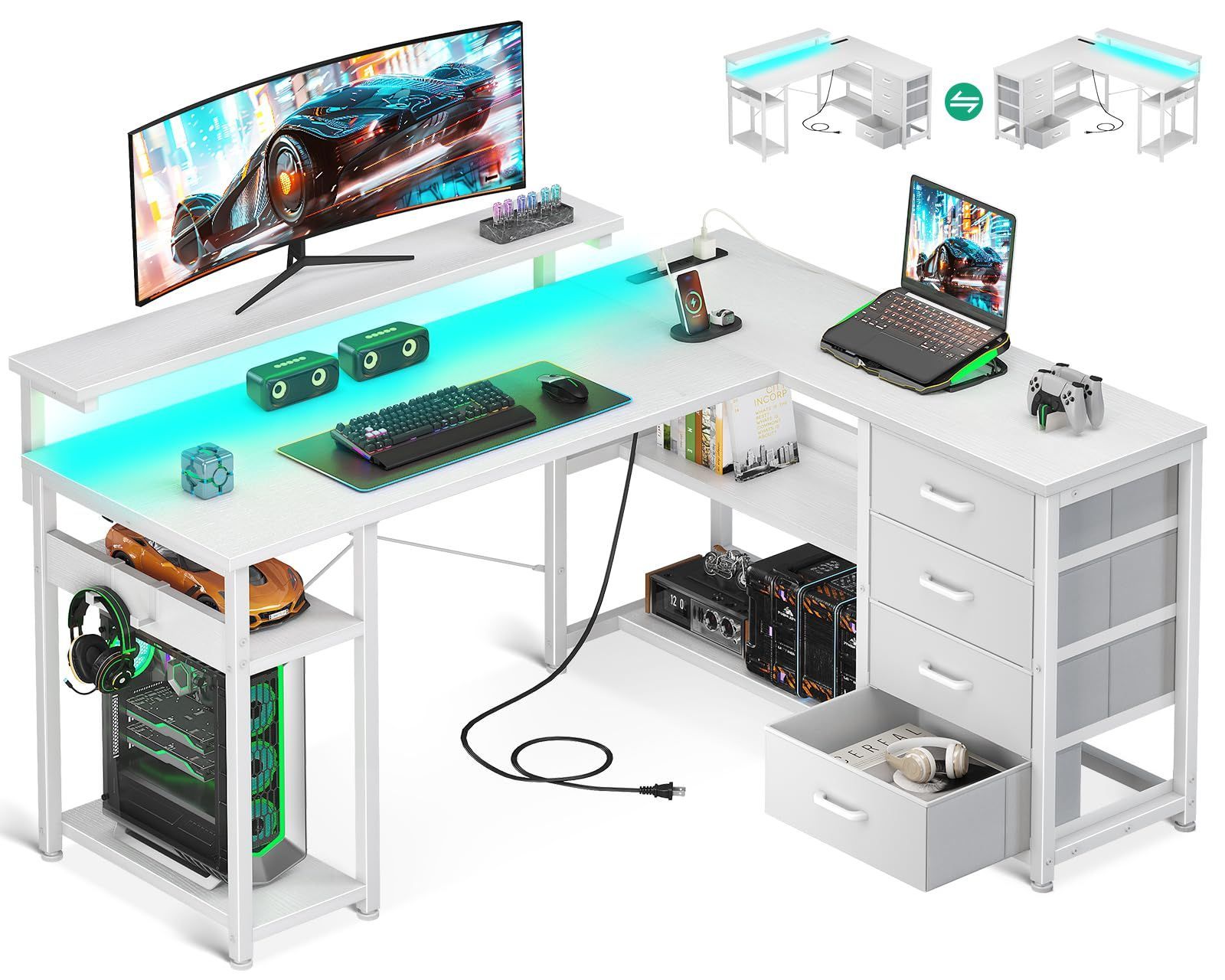 L字型デスクで快適な作業環境を実現✨ L字デスク引出4杯コンセント付幅