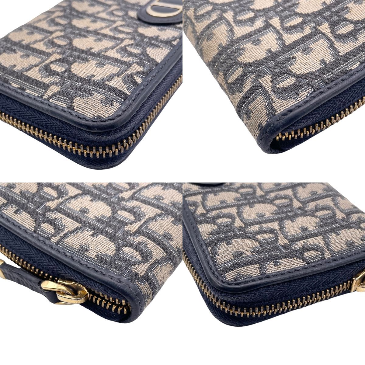 【中古】 Christian Dior クリスチャン・ディオール  メンズ財布 オブリーク  ジップウォレット ネイビー レディース 24020817 KJ