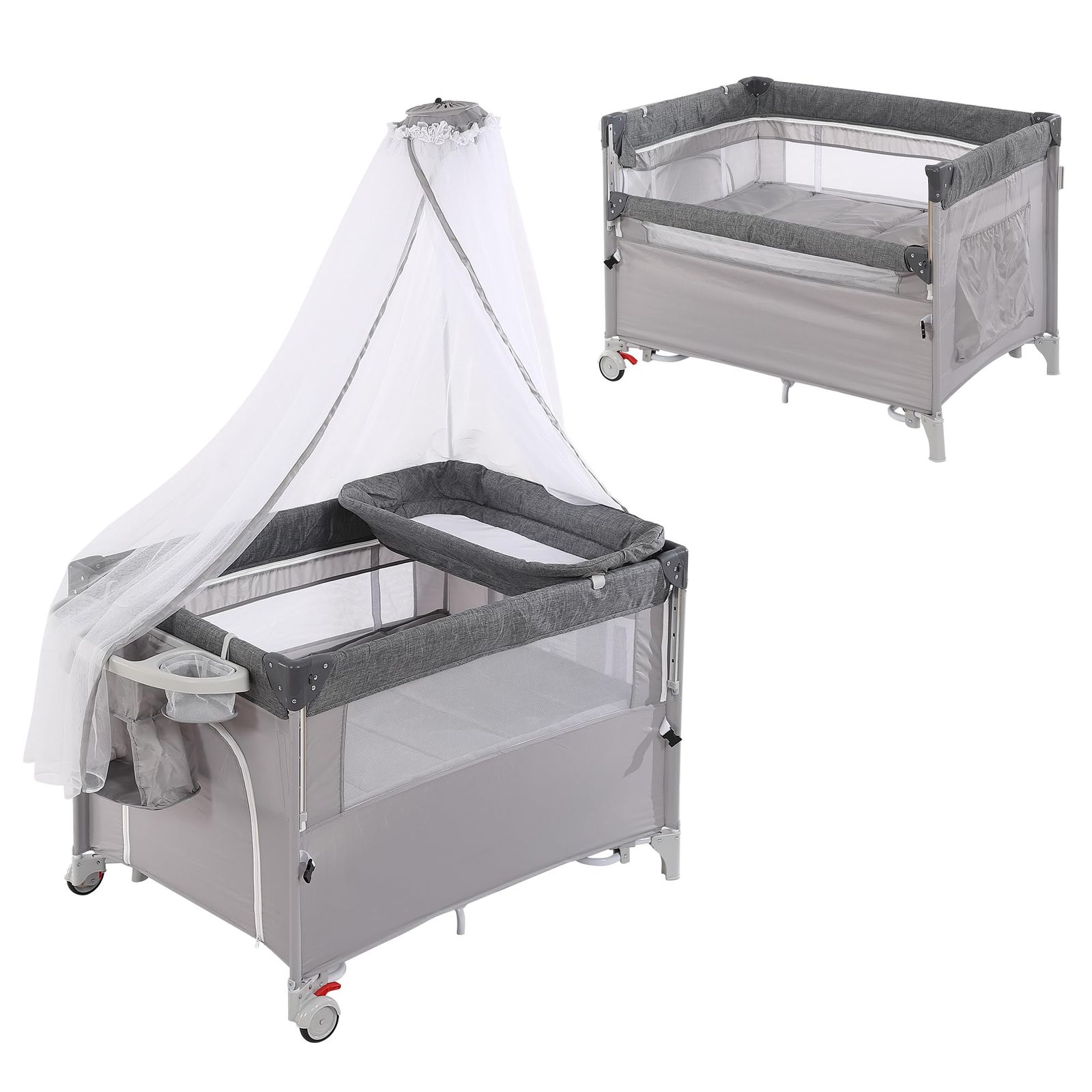 ヤトミ】ベビーベッドミニ NOSTROハイタイプ ⭐️マットレス+シーツ2枚