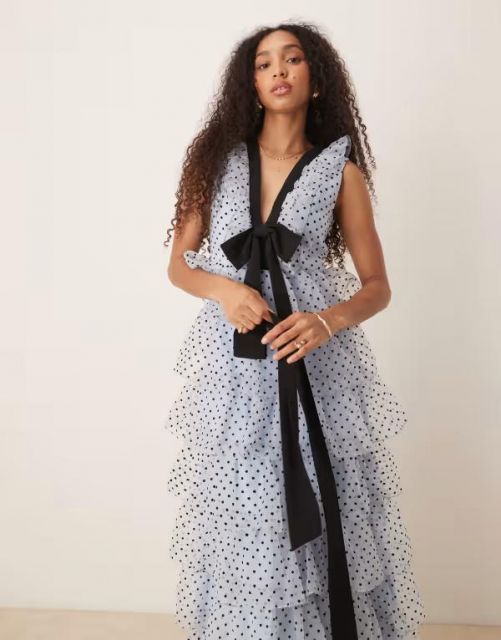 送料無料 シスタージュン レディース ワンピース トップス Dream Sister Jane Haven ruffle midi dress in blue Blue
