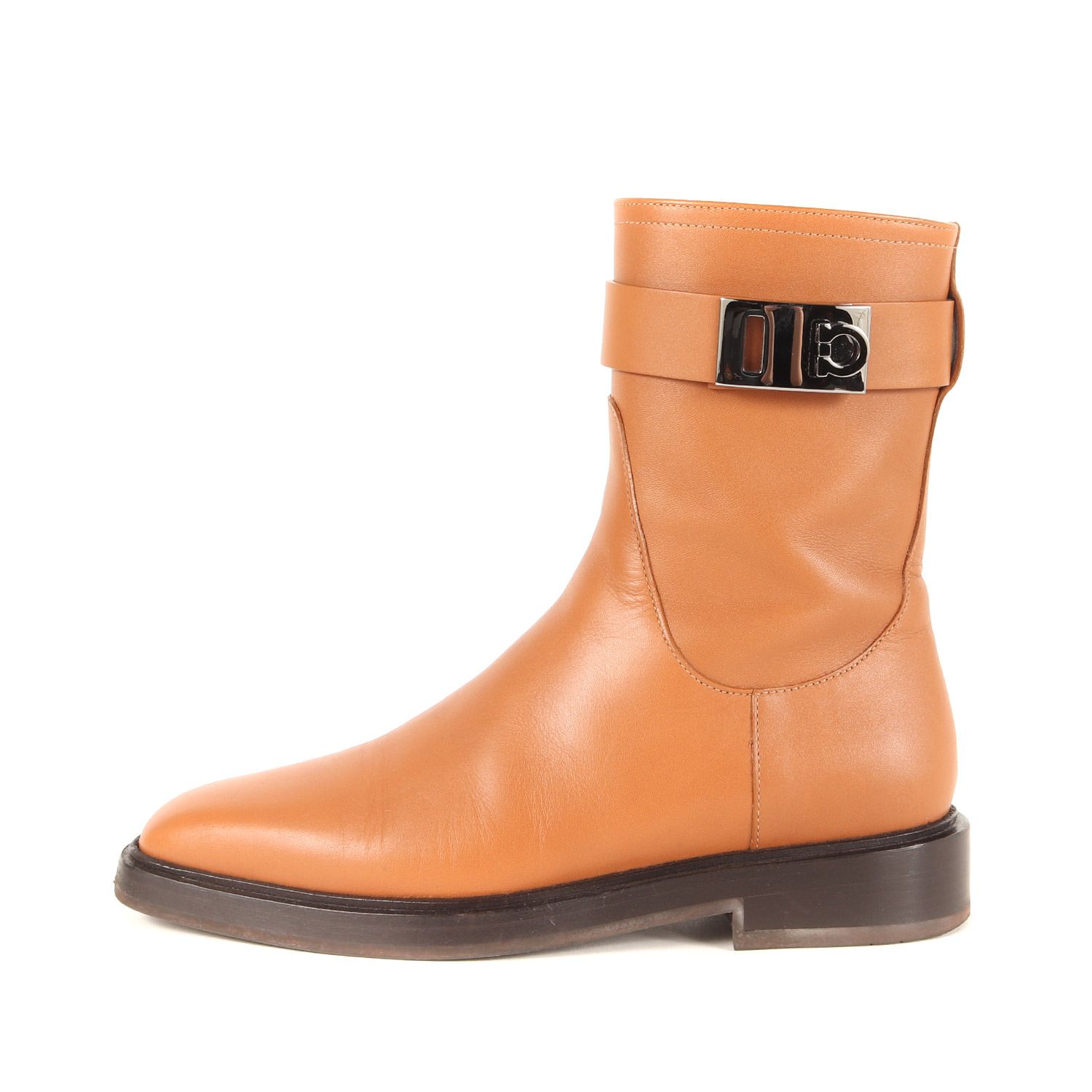 Salvatore Ferragamo サルヴァトーレ フェラガモ ブーツ キャメル サイズ 4 1|2 22.0cm | ガンチーニ レザー ショート ブーツ | BALIR | フラット ベルト 牛革 | イタリア製 レディース