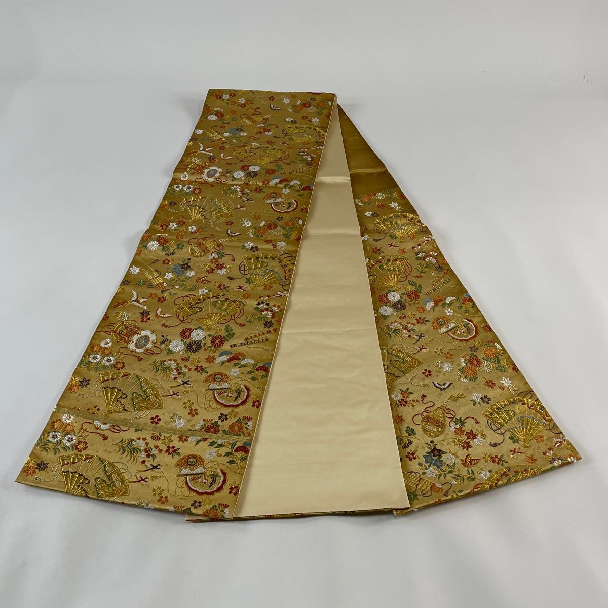 袋帯 秀品 扇 花鳥 金糸 箔 金色 六通 正絹 【中古】 - メルカリ