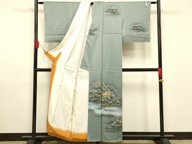 未使用・着物●訪問着「網目花文」暈し染め金彩の正絹　逸品 平和屋着物○訪問着 橘花笠文 暈し染め 金彩 正絹 逸品 未使用