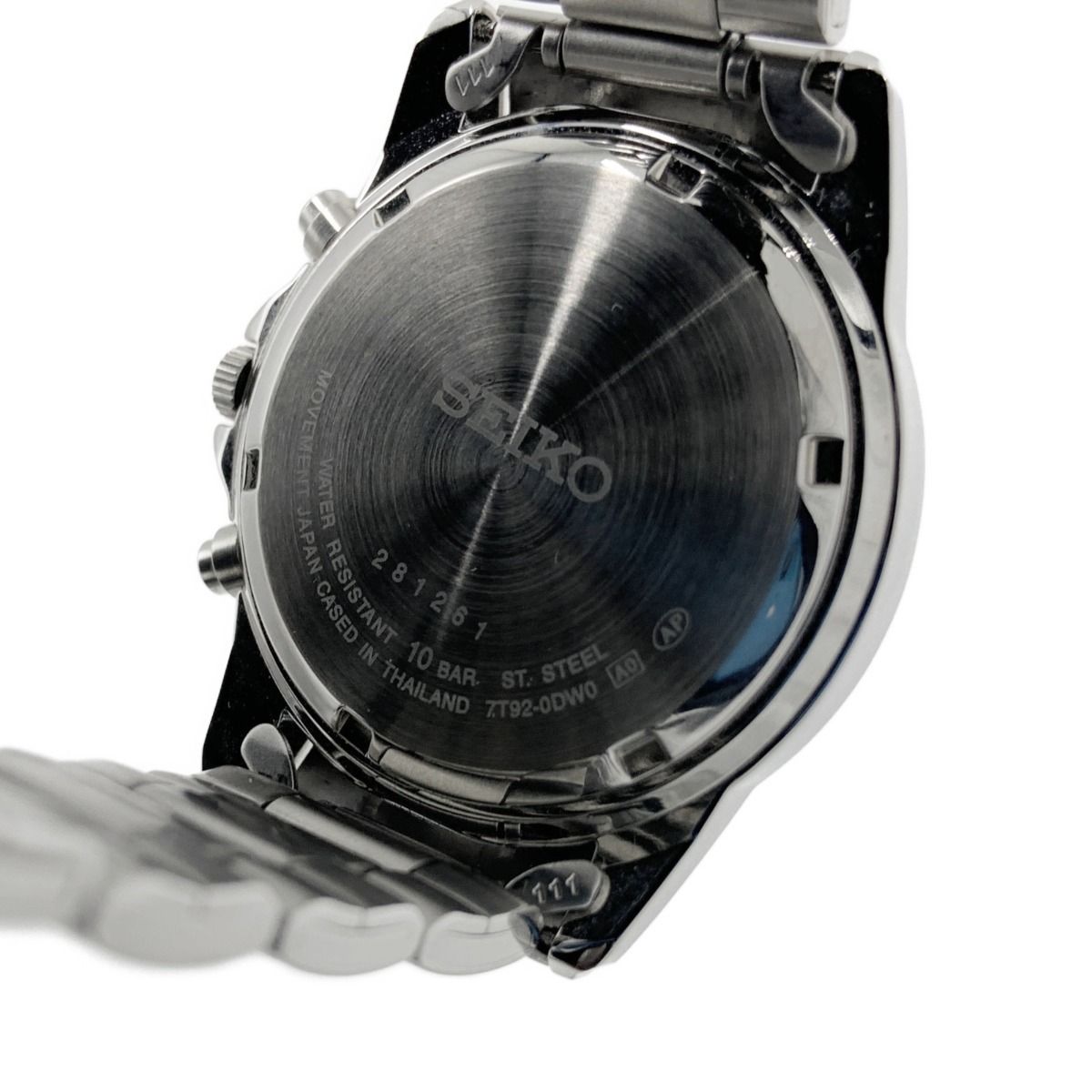 〇〇SEIKO セイコー メンズ 腕時計 クロノグラフ 7T92-0DW0 ブラック x シルバー腕時計(アナログ)