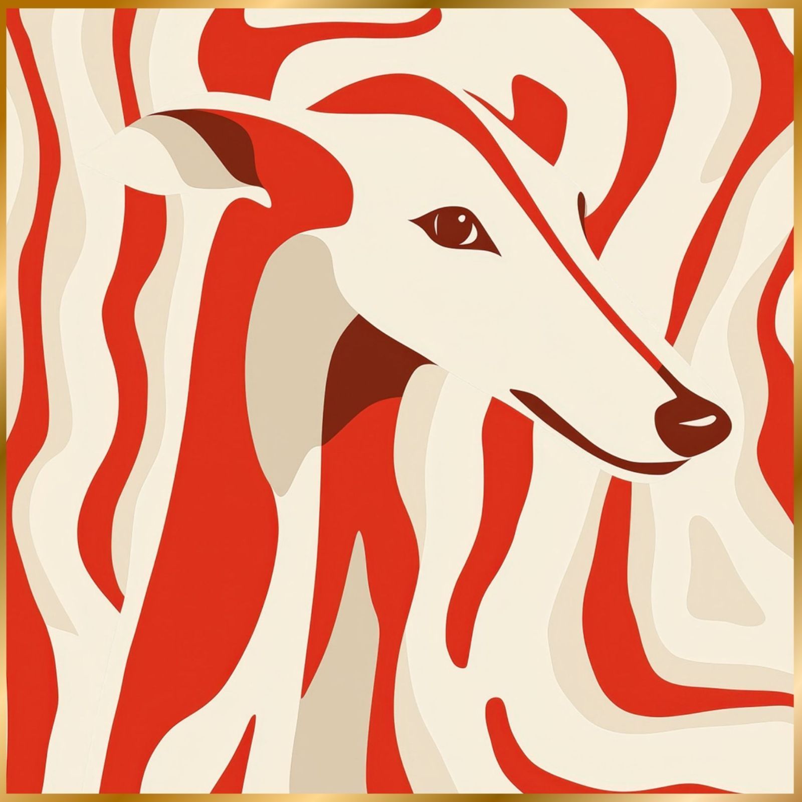 Red Passion - ボルゾイ犬 No.2 ミニマリスト ミニマリズム シンプル インテリアアート ペットロス うちの子 記念日 アートポスター 犬の絵 犬のイラスト ギフト プレゼント