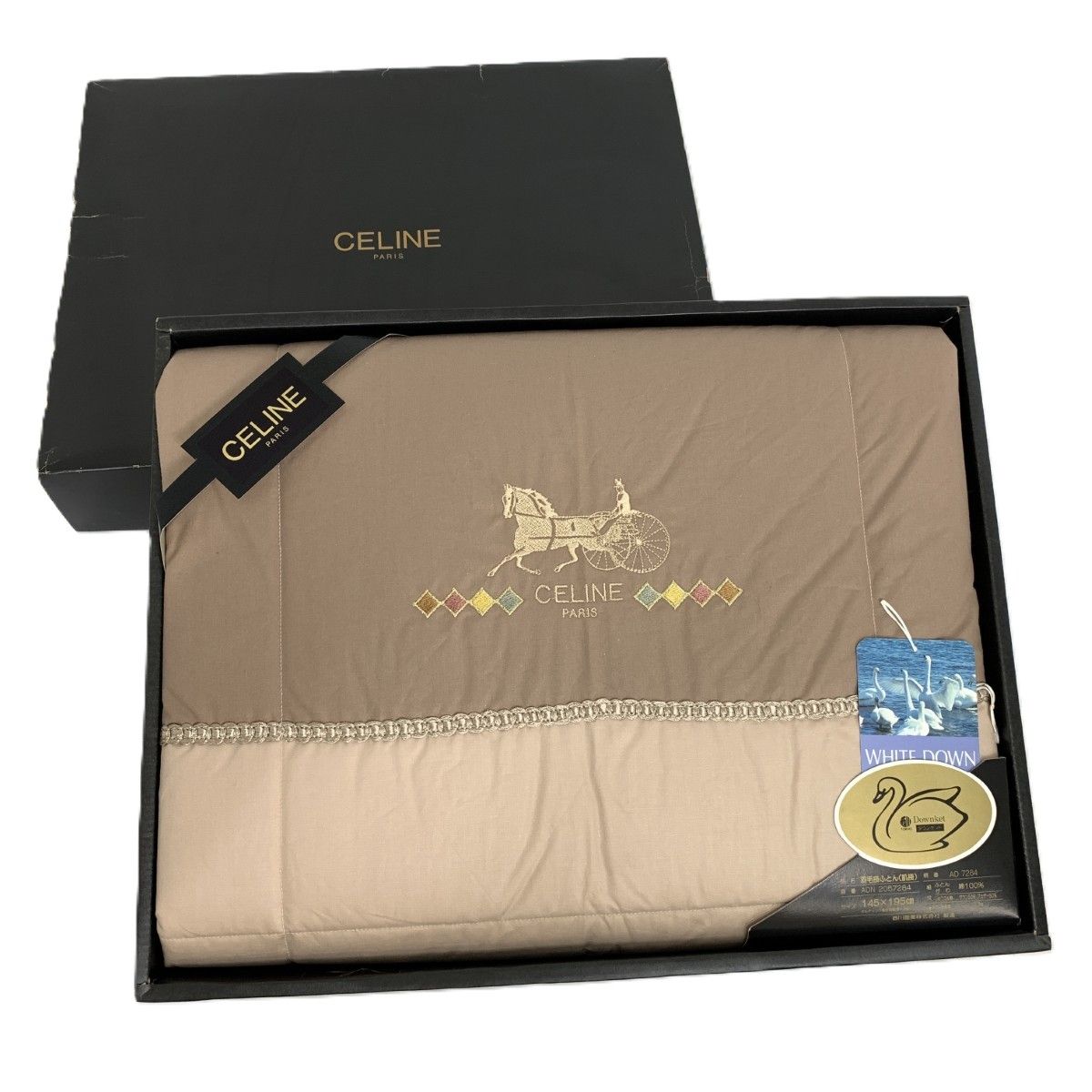 CELINE セリーヌ 羽毛掛ふとん 馬車ロゴ刺繍/綿/ダウン50％フェザー50