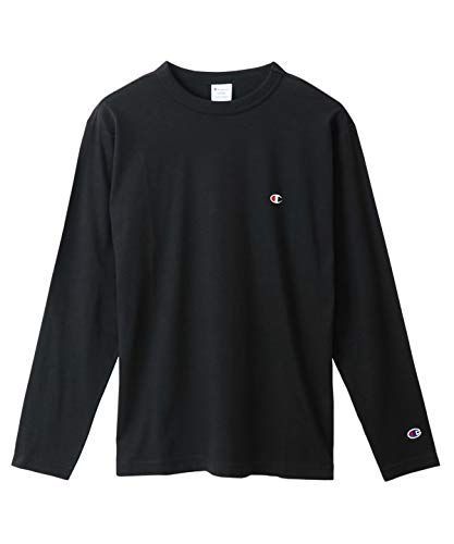 【特価商品】ベーシック ロングスリーブTシャツ C3-P401/C3-P401L ワンポイントロゴ刺繍 メンズ 定番 綿100% ブラック 長袖Tシャツ ロンT M [チャンピオン]