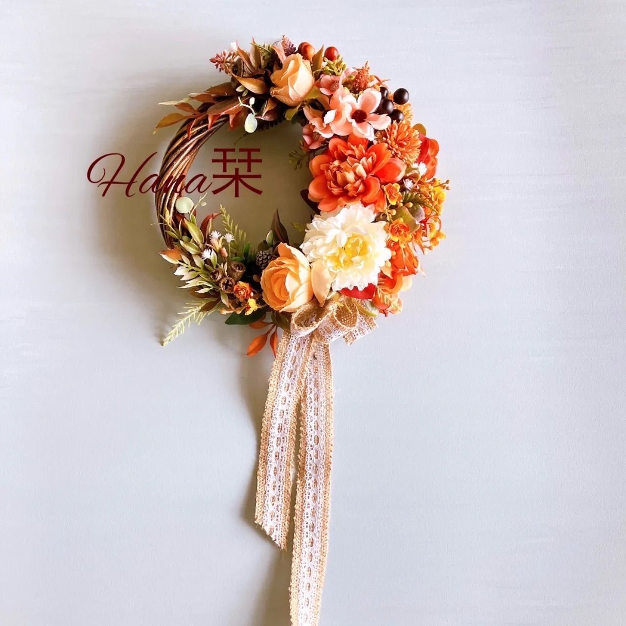 アンティークローズの秋リース25cm 玄関リース造花枯れないお花