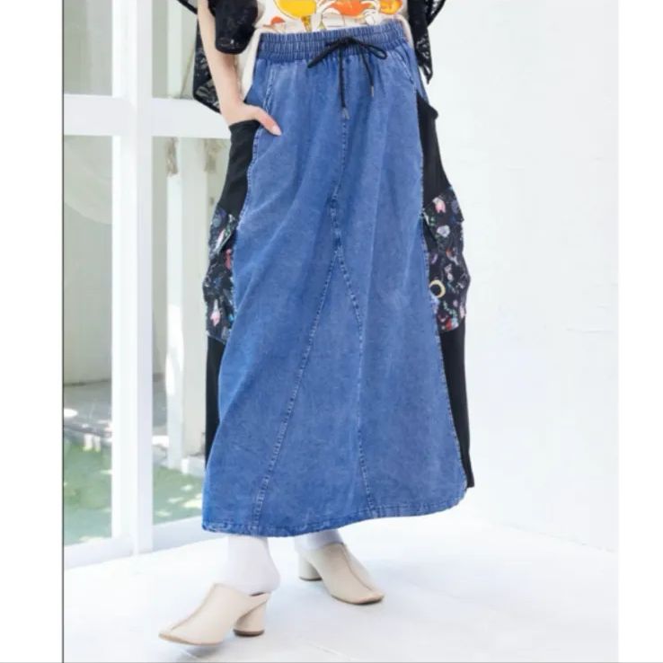 Scolar 宇宙柄ジャージ切替デニムスカート ジャージスカート