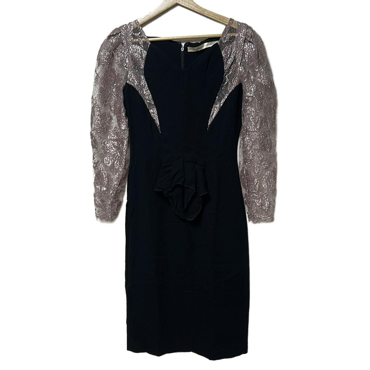 フランチェスコ スコニャミリオ ワンピース サイズ40 M レディース - 黒×ピンク Vネック|長袖|ロング|レース|ラメ|フリル