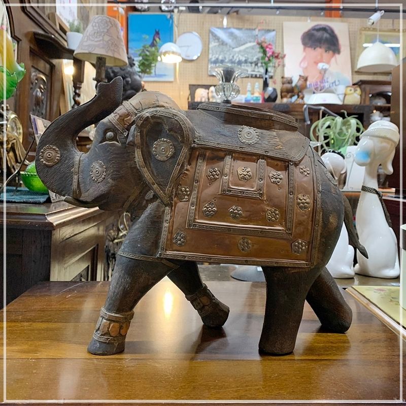 ヴィンテージ 象 置物 30cm 木製 飾り オブジェ ゾウ エレファント
