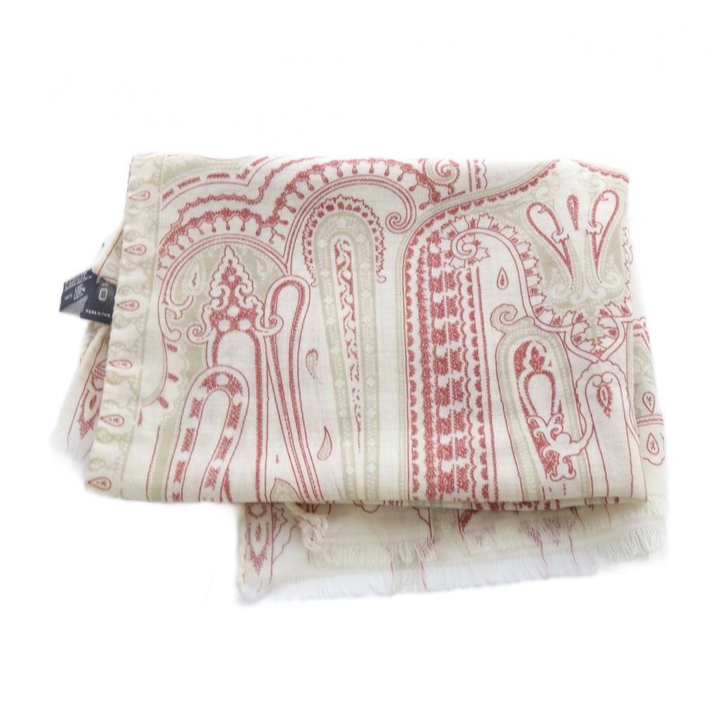 エトロ ETRO ウールスカーフ ストール 総柄 ベージュ 赤