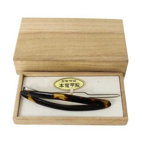 べっ甲 バレッタ 髪飾り 本鼈甲×金属素材 桐箱 横79×縦15×べっ甲厚み2.3 mm NT Bランク