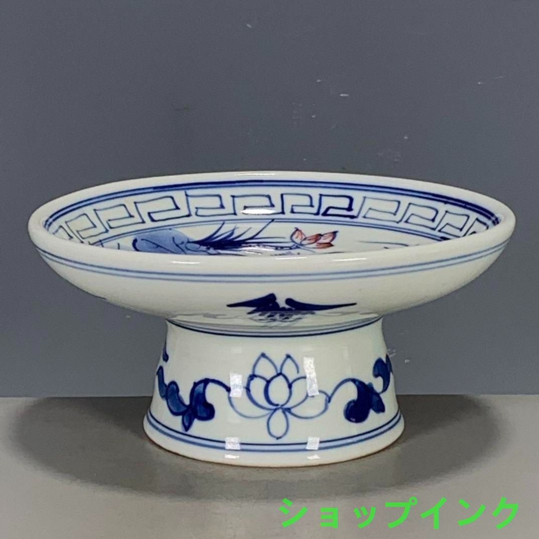 中国美術品  青花釉里  紅蓮花  高足果皿  置物 中国美術品 青花釉里 紅蓮花 高足果皿 置物 - メルカリ
