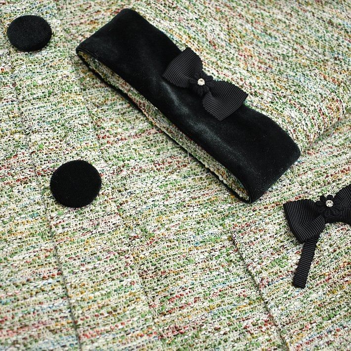 スーパービューティー ラメ ツイード ロング丈 コート ベロア リボン